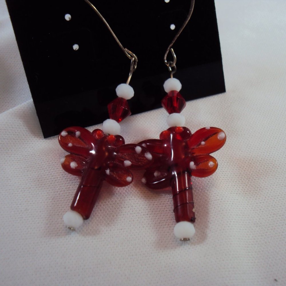 3/$24 Glass Lampwork Dragonfly Dangling Earrings